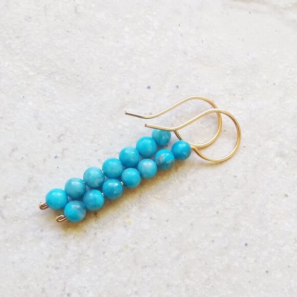 Aqua Larimar ~ Beaded Stick Earrings! Lightweight, Playful, Versatile Boho Chic - Picture 1 of 7